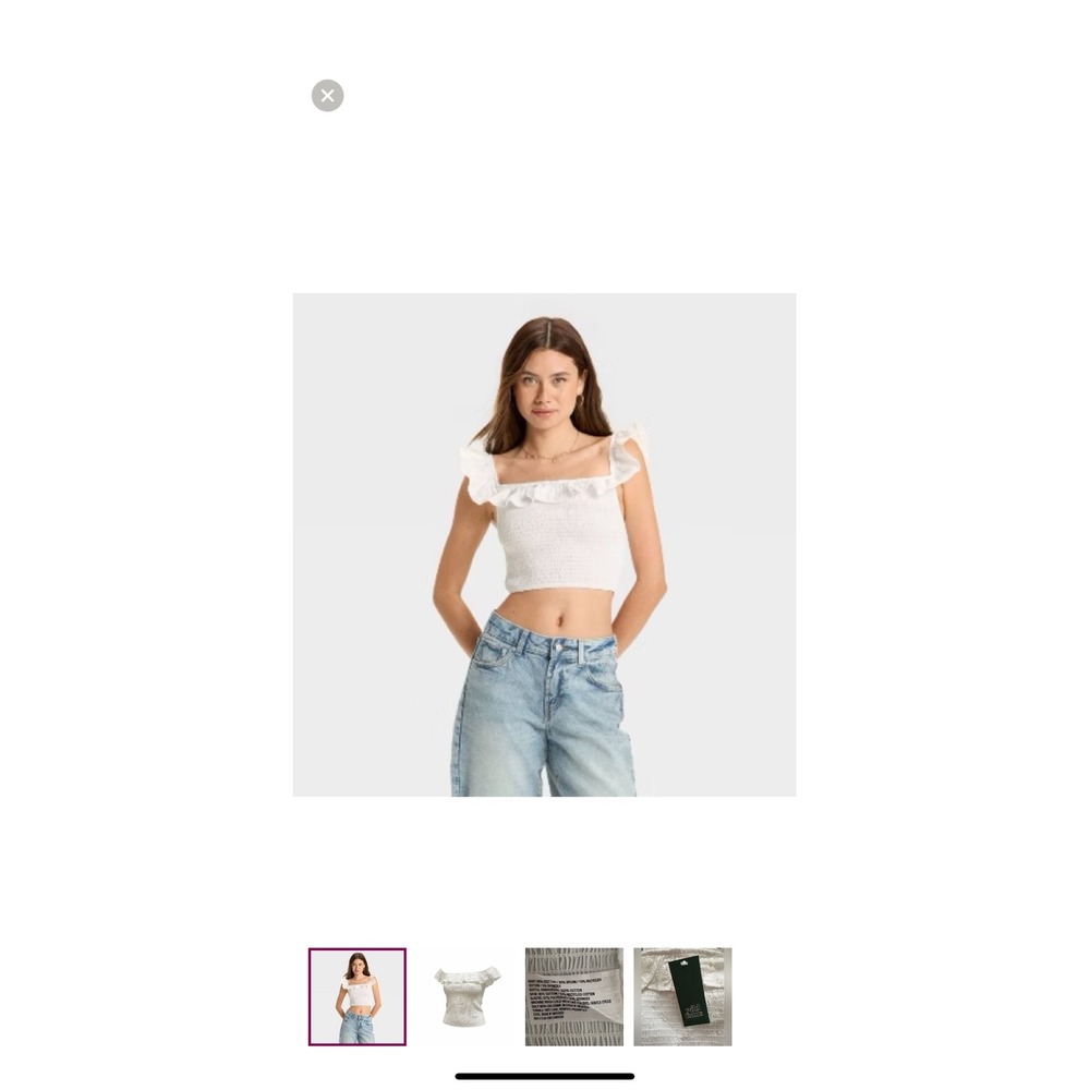 Wild Fable White Smocked Eyelet Ruffle Crop Top Square Neck 331 02 4712 M